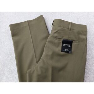 Brandini Mens 34x30 Olive Green Flat Front Dress Pants Relaxed Fit Microfiber